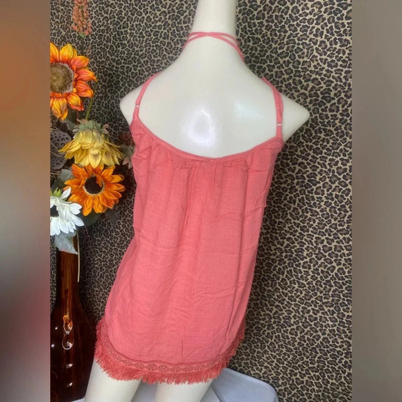 🌴3/$30🌴DOE & RAE Crabapple Halter Mock Neck Embroidered/Fringe Cami Tank Top - Picture 6 of 9